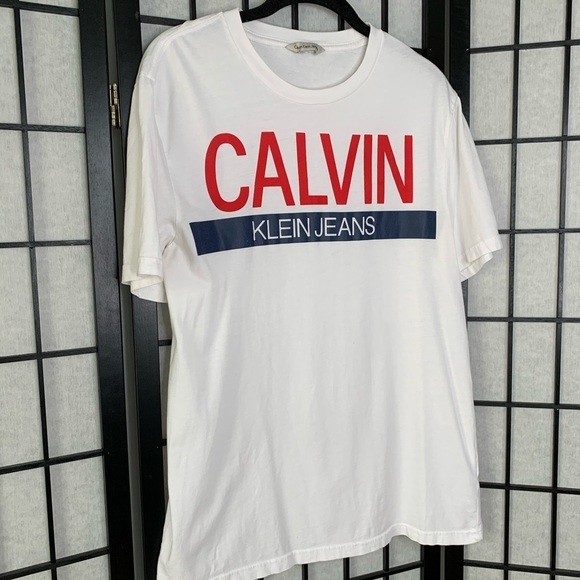 Men’s Calvin Klein Jeans Logo Graphic Monogram Crewneck T-Shirt White Red Medium - Picture 4 of 10